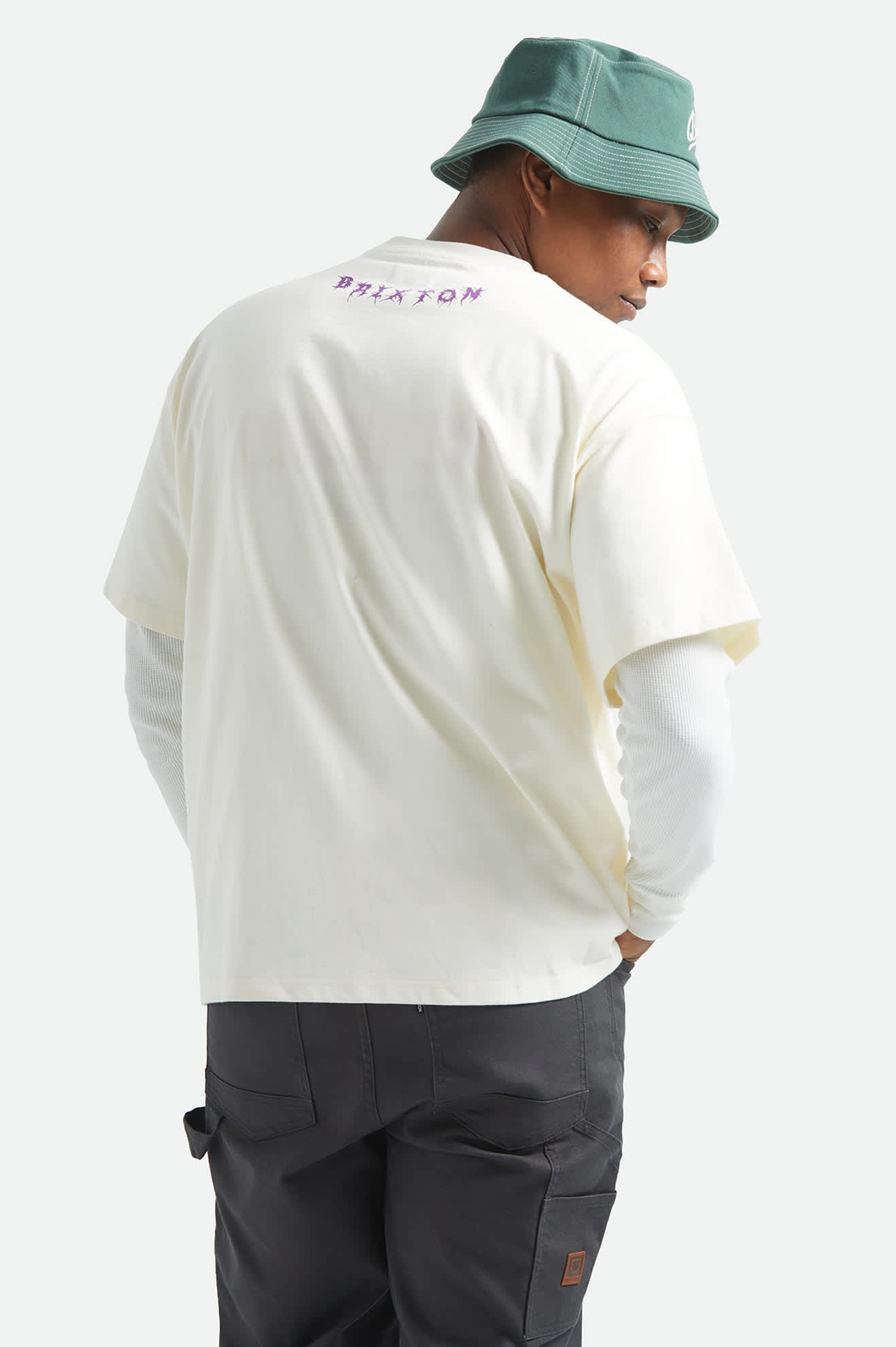 Men's Zephyr Short Sleeve Oversized Shirt in the color Cream - Men's Back View