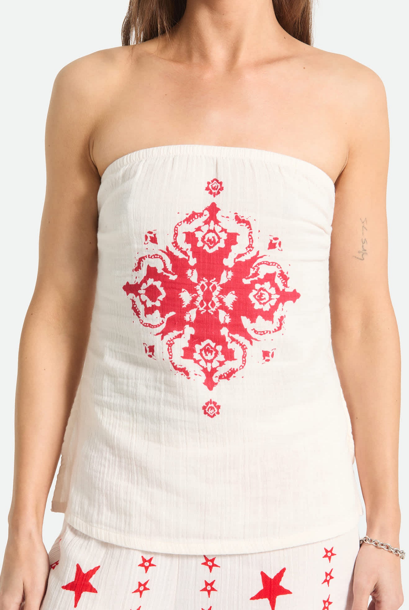 Women's The Lola Tube Top in the color Off White/Robust Red - Additional Fit image