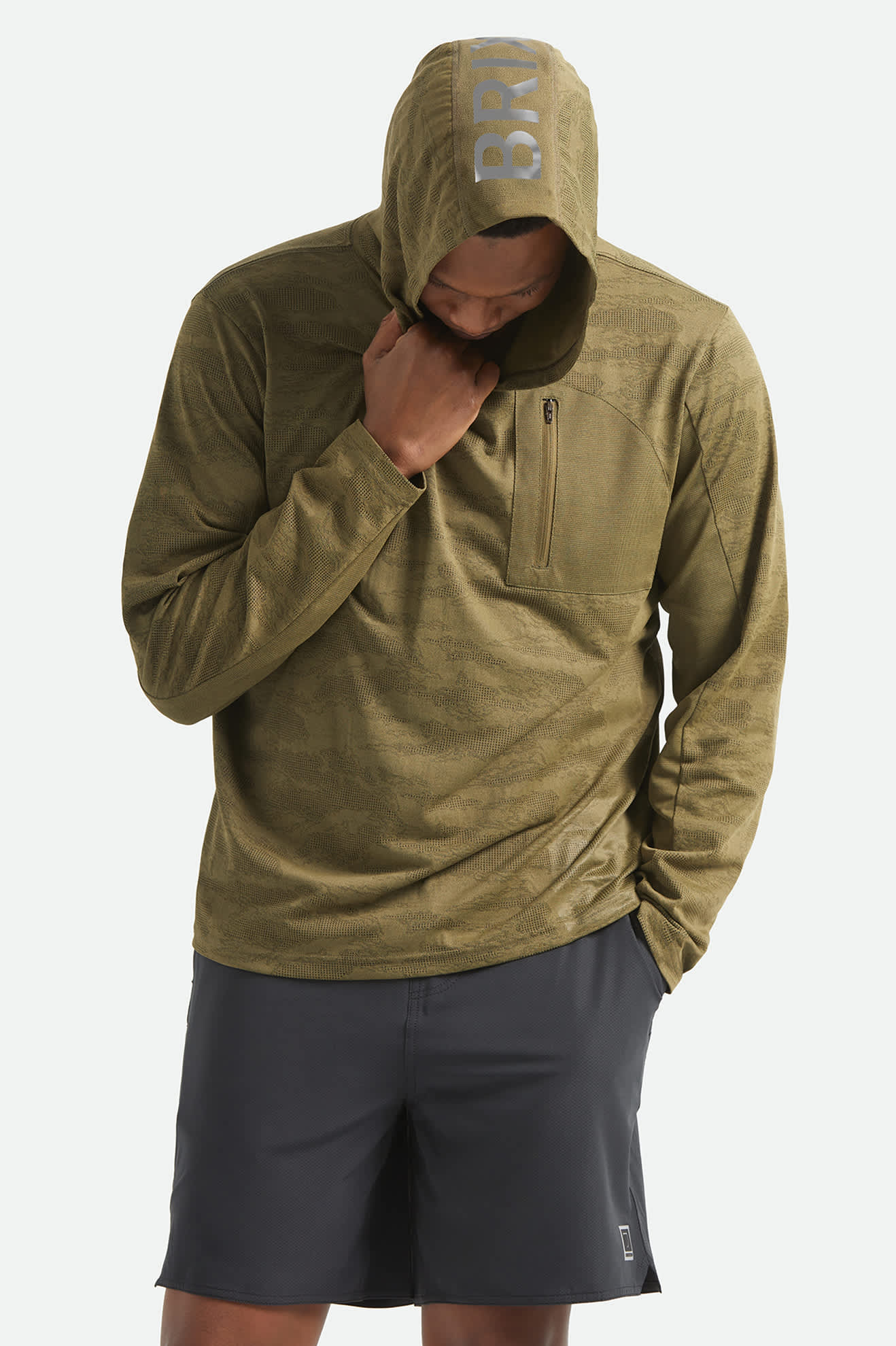 Men's Journey Long Sleeve Sun Hoodie in the color Olive Tiger Camo - Additional Fit image