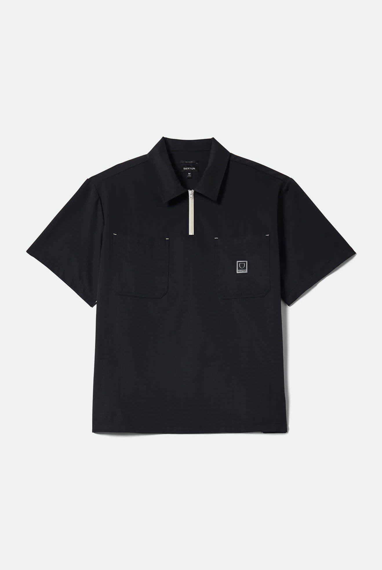Men's Journey Lightweight 1/2 Zip Cropped Short Sleeve Shirt in the color Black - Front Product View