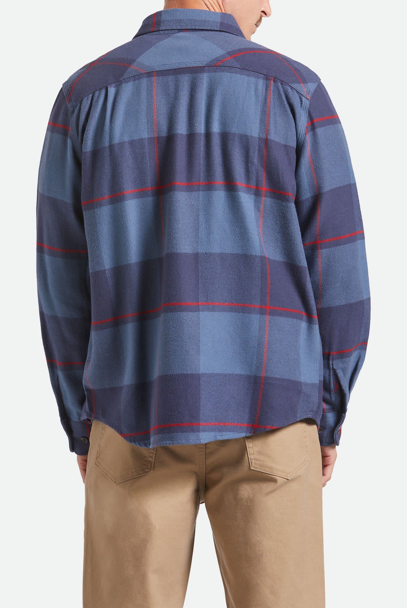 Men's Bowery Flannel in the color Bering Sea/Mood Indigo/Adrenaline Rush - Men's Back View