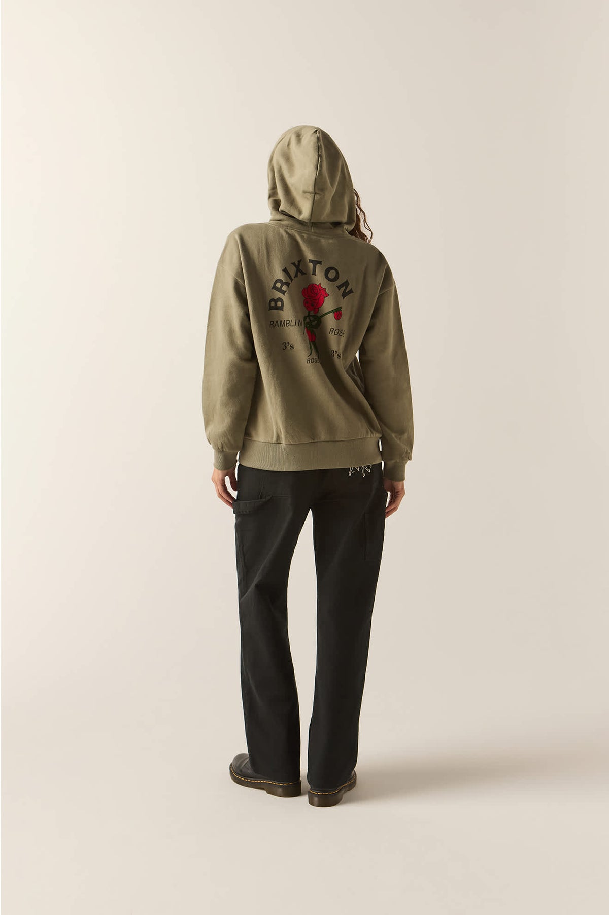 Women's Ramblin Rose Hoodie in the color Olive Surplus - Women's Back View