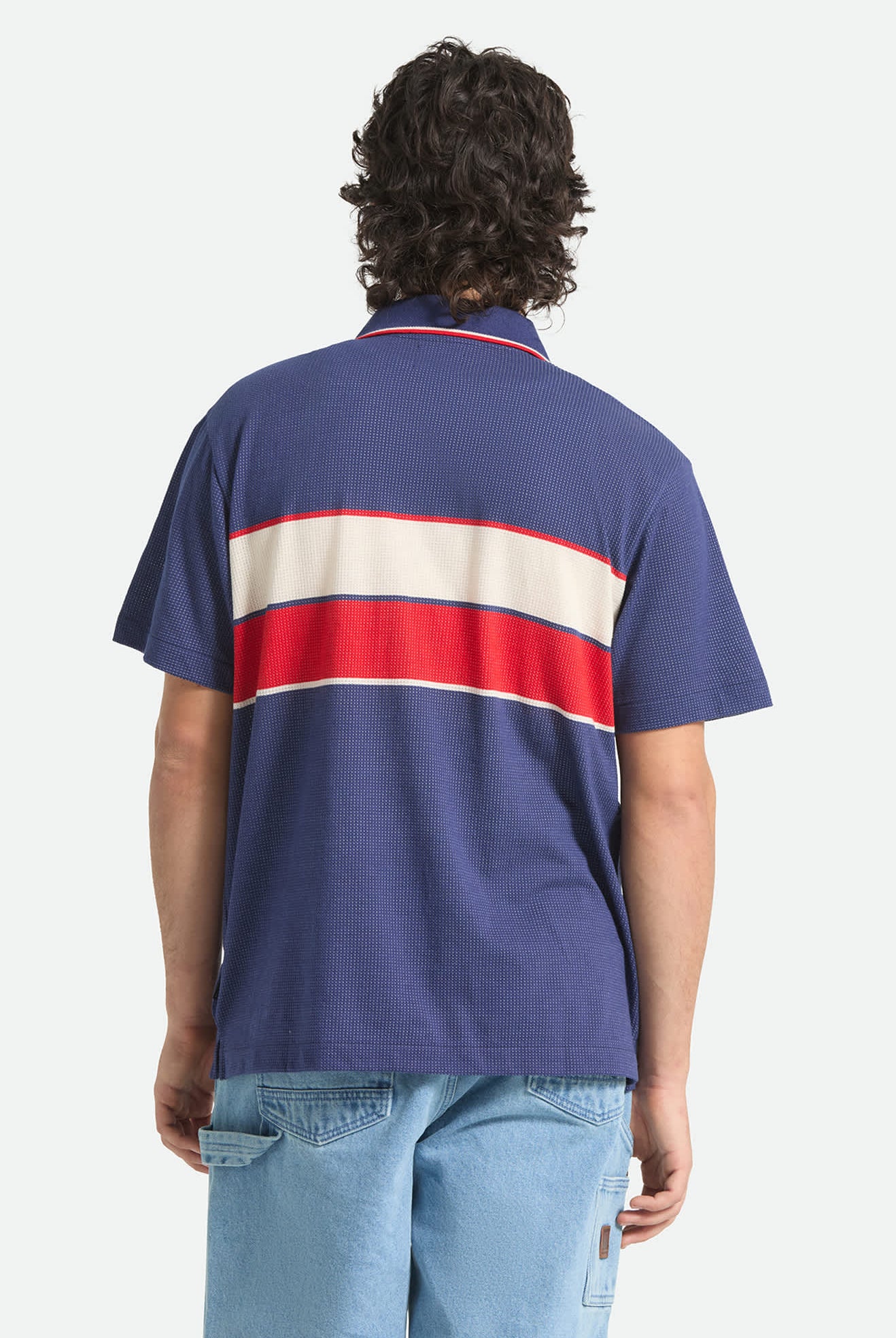 Men's Bunker Mesh Short Sleeve Shirt in the color Washed Navy - Men's Back View