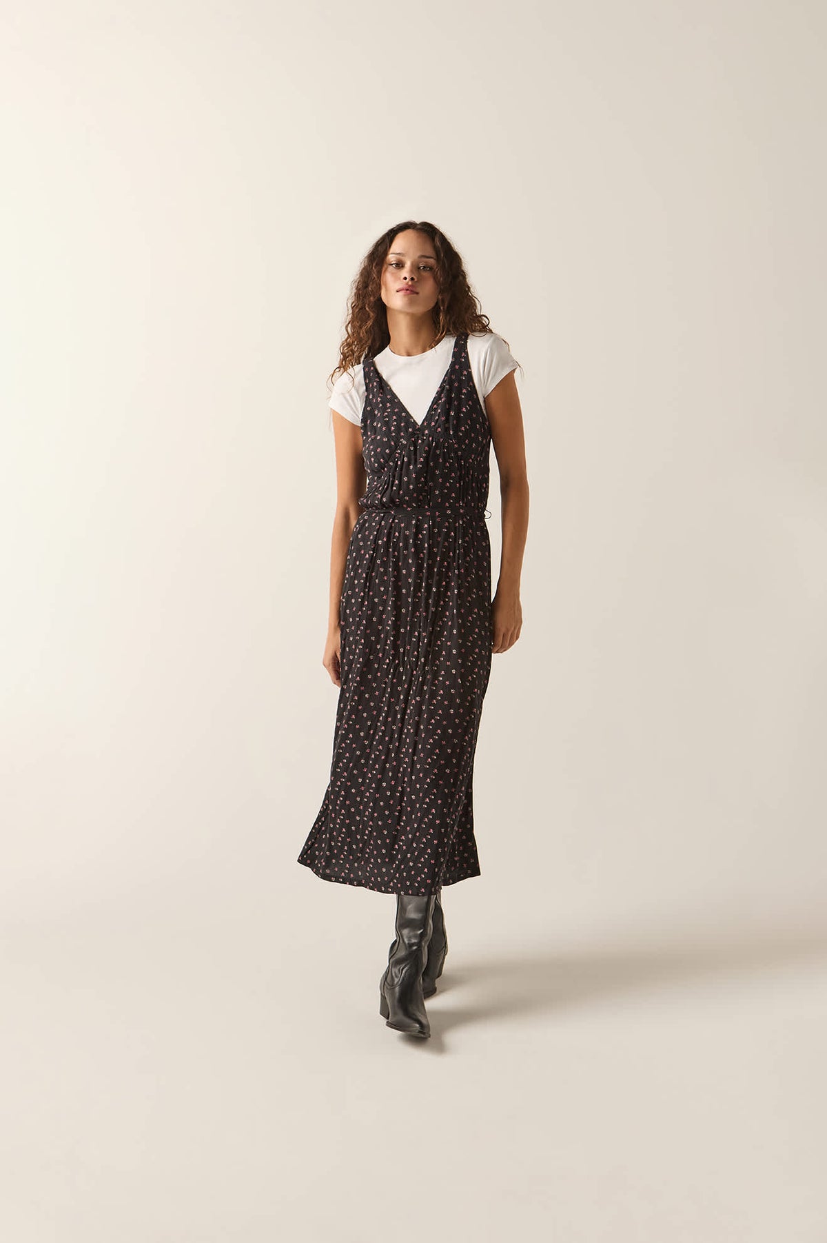 Women's The Molly Silky Dress in the color Black Ditsy Floral - Women's Front View