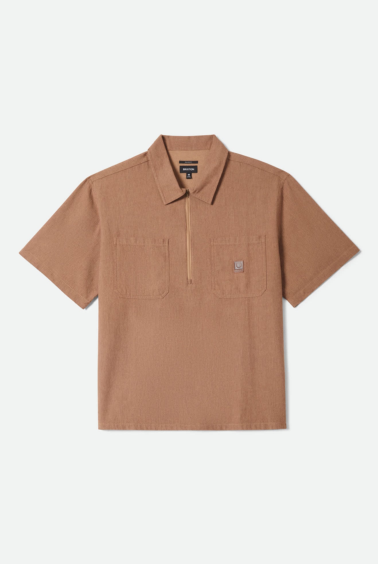 Men's Brakeman Half Zip Short Sleeve Shirt in the color Brown/Tan Stripe - Front Product View