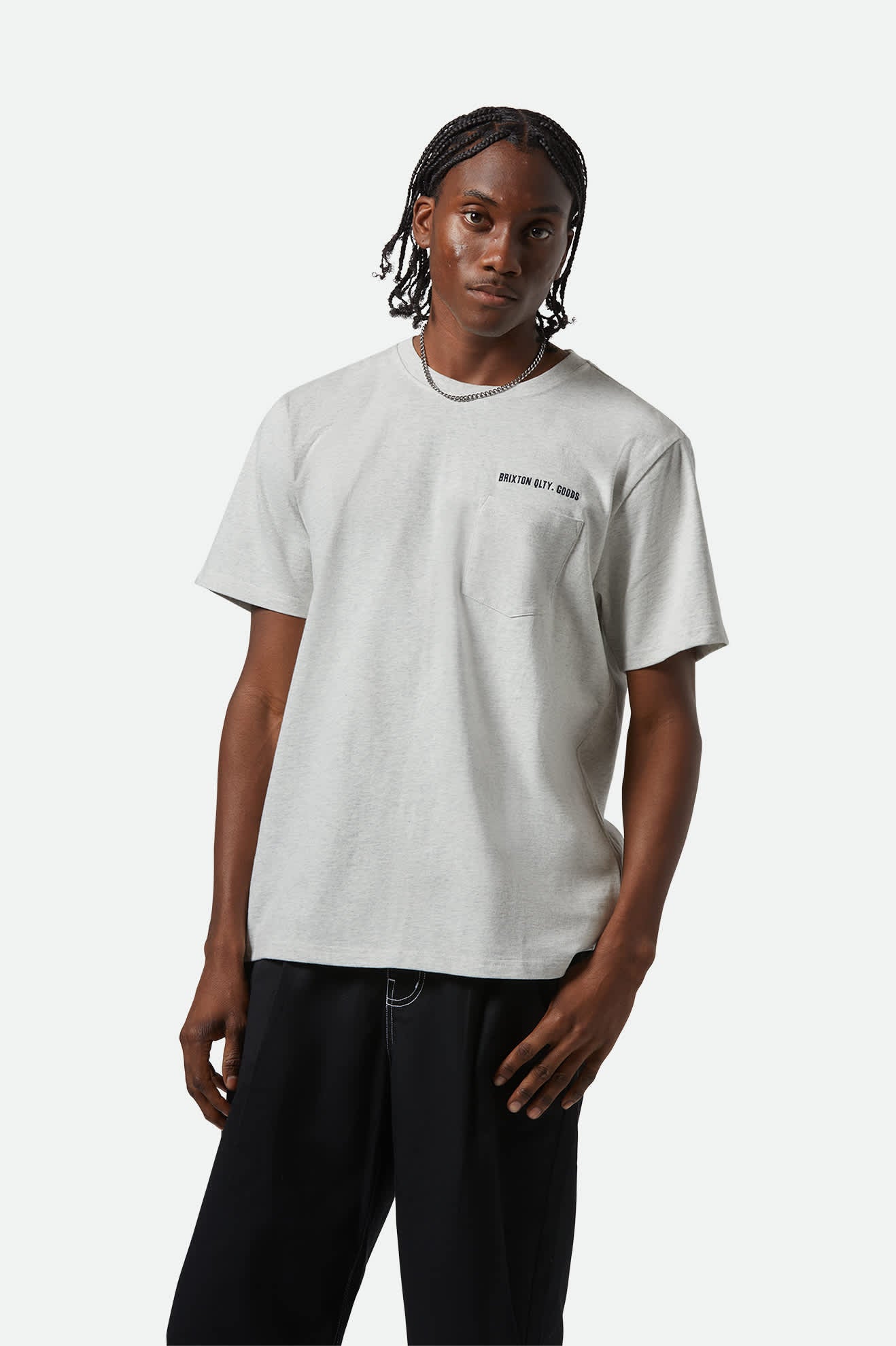 Men's Embroidered Heavyweight S/S Pocket T-Shirt in the color Heather Grey Ash - Men's Front View