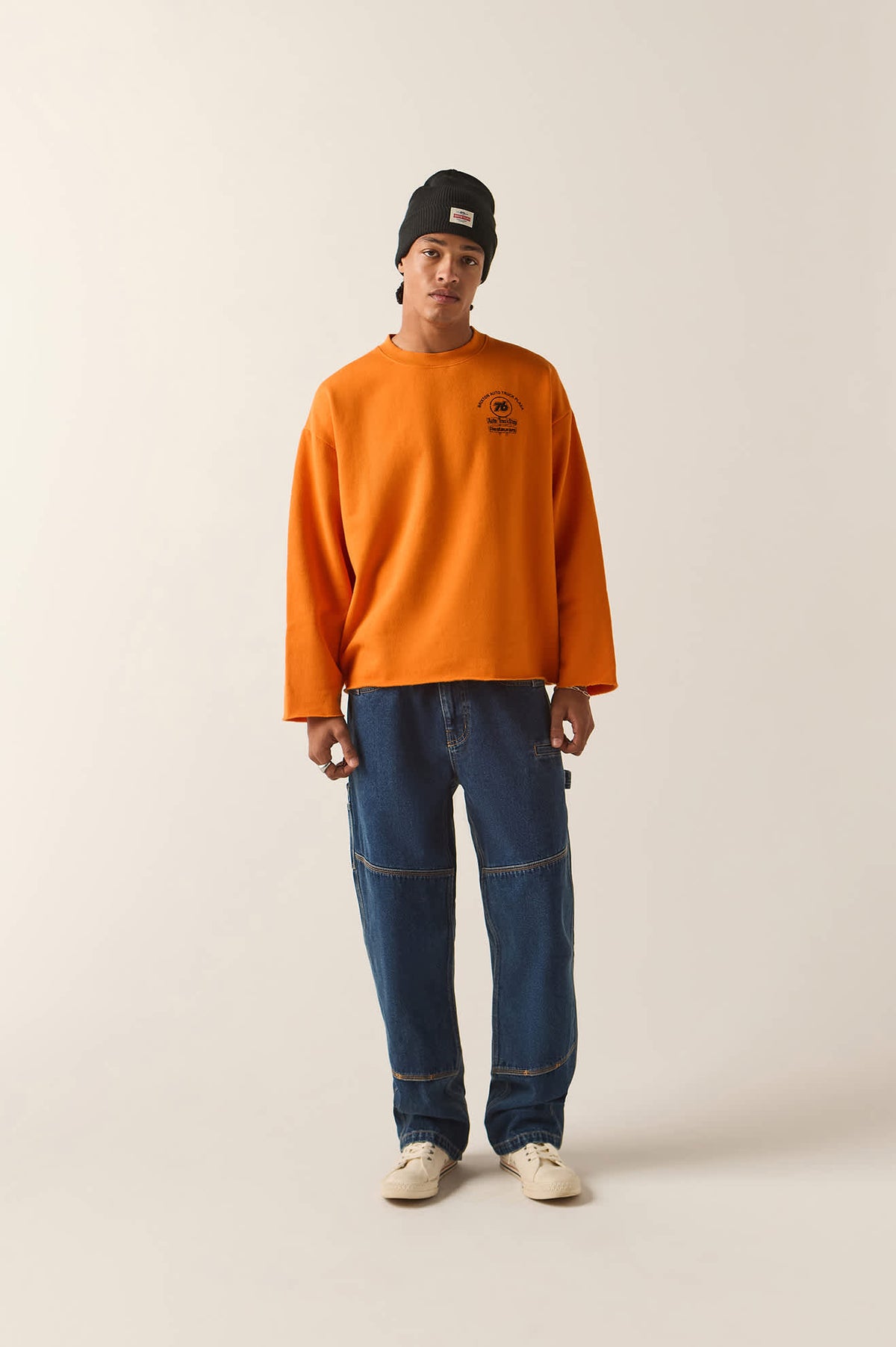 Men's 76 Chopped Crew Fleece in the color Washed Orange - Men's Front View