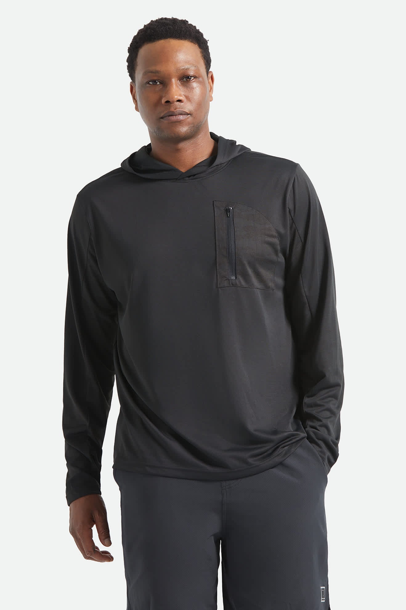 Men's Journey Long Sleeve Sun Hoodie in the color Black - Men's Front View