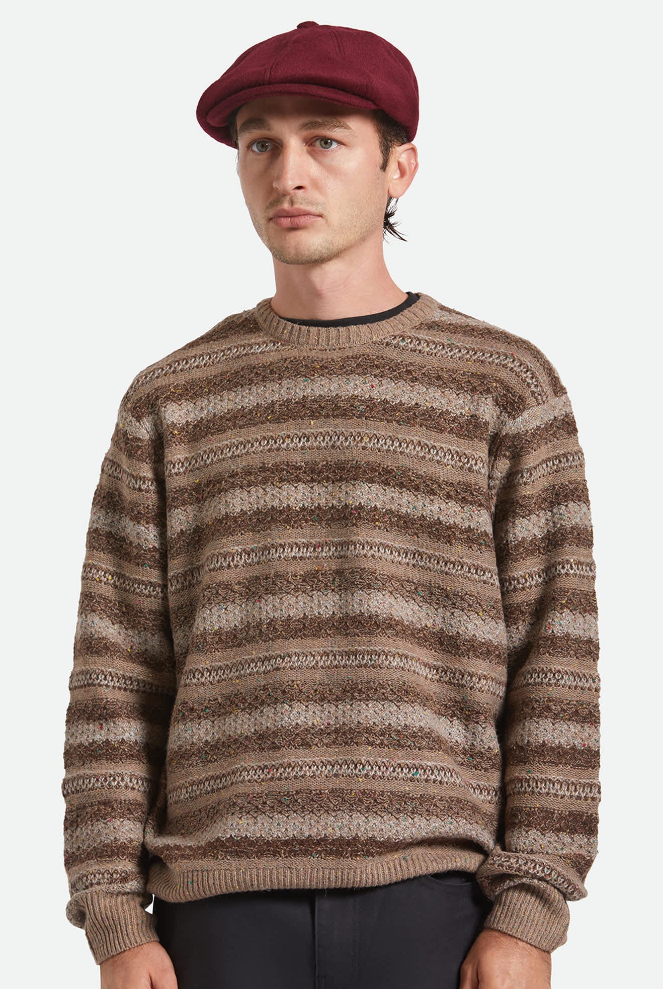 Unisex Brood Newsboy Cap in the color Port - Men's Front View