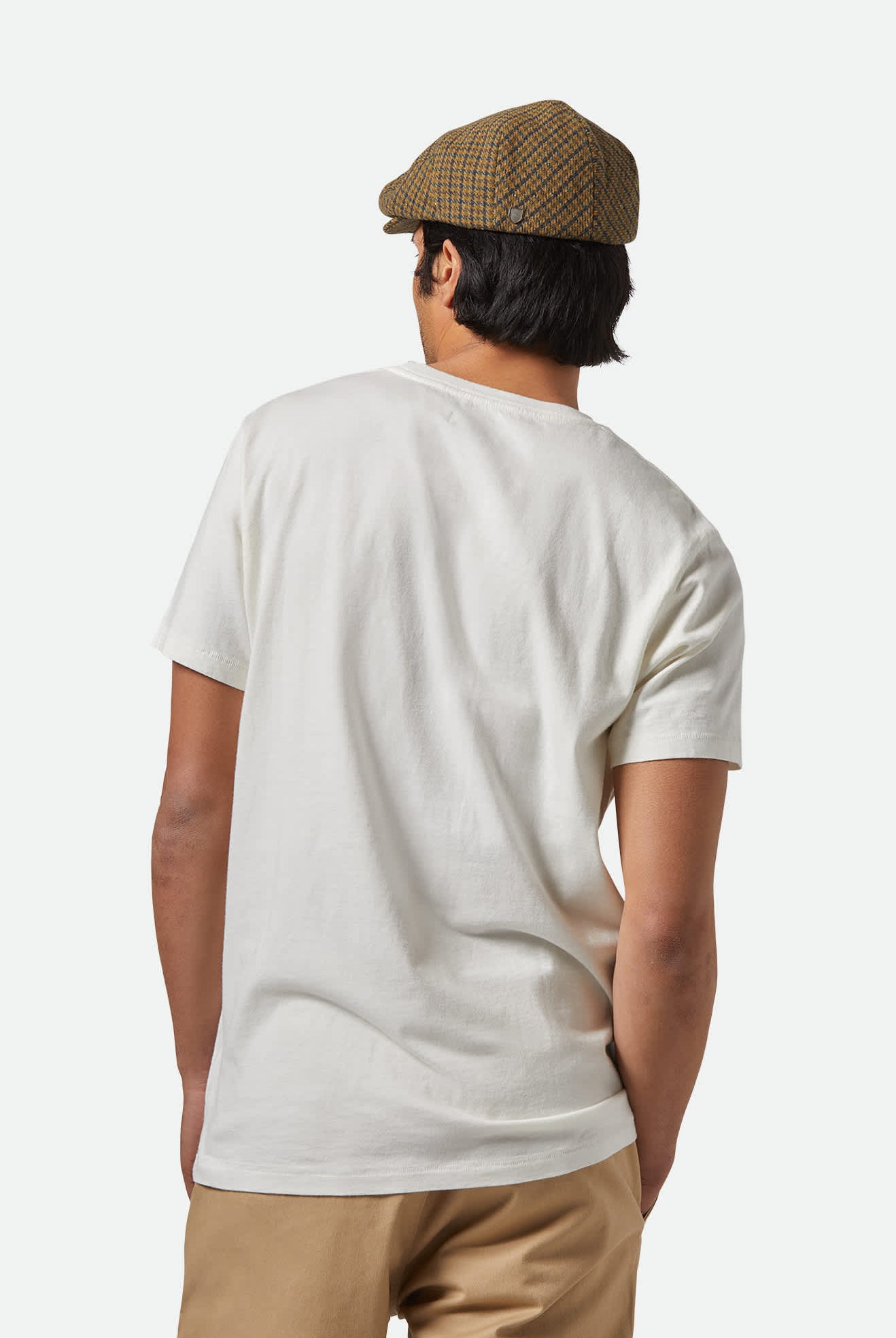 Unisex Hooligan Lightweight Flat Cap in the color Tan/Brown/Rust Houndstooth - Men's Back View