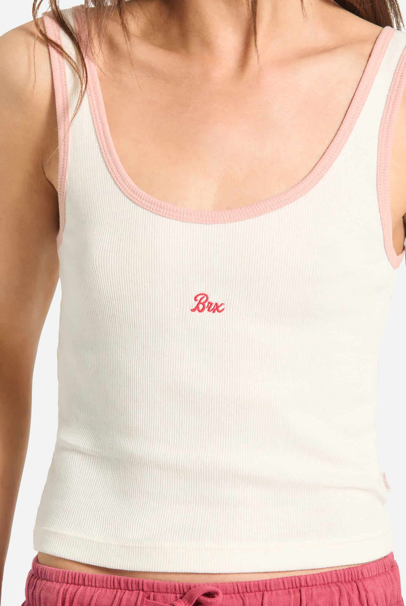 Women's Ringer Organic A-Tank in the color Off White/Silver Pink - Additional Fit image