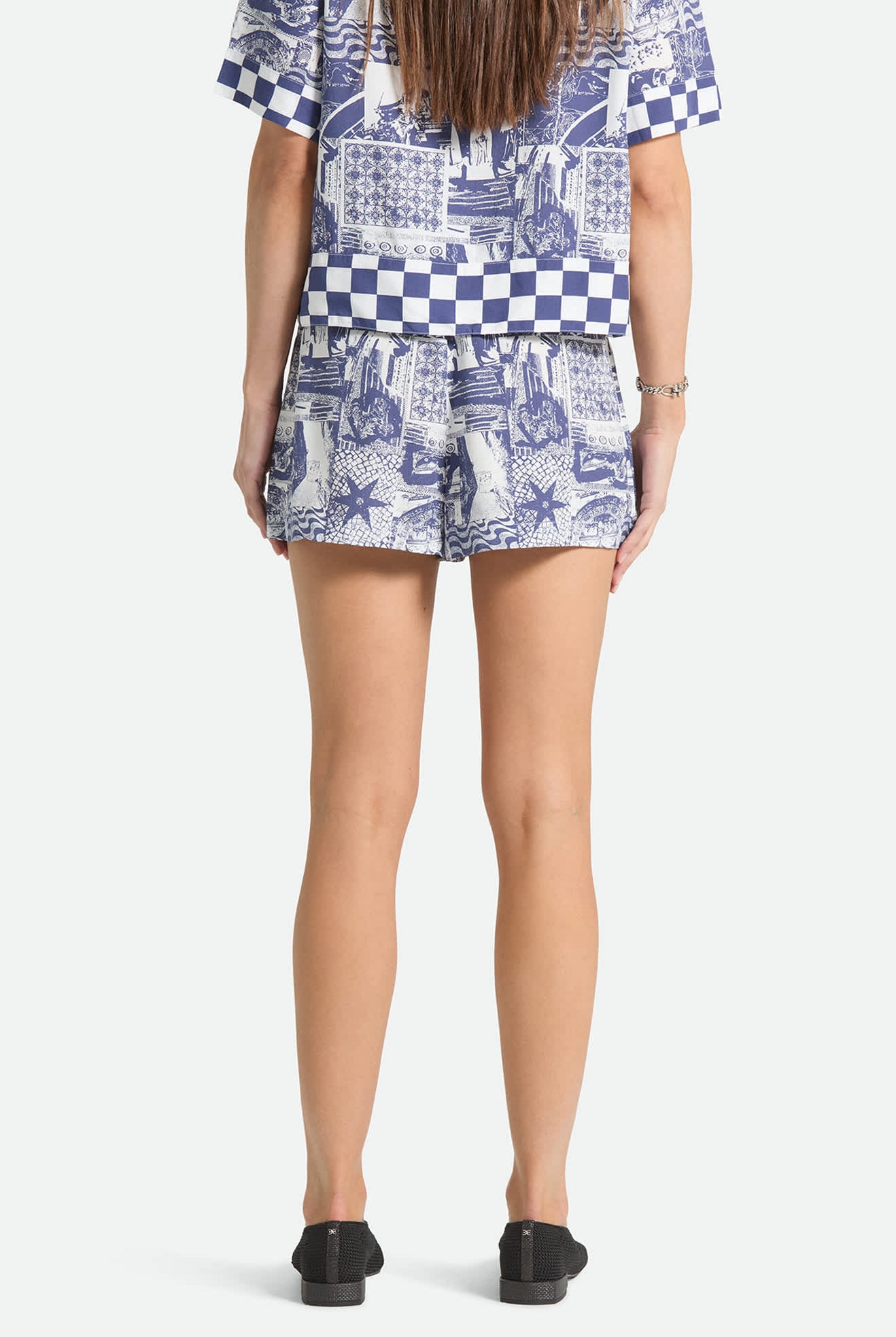 Women's Post Playa E-Waist Short in the color Navy/White Collage - Women's Back View