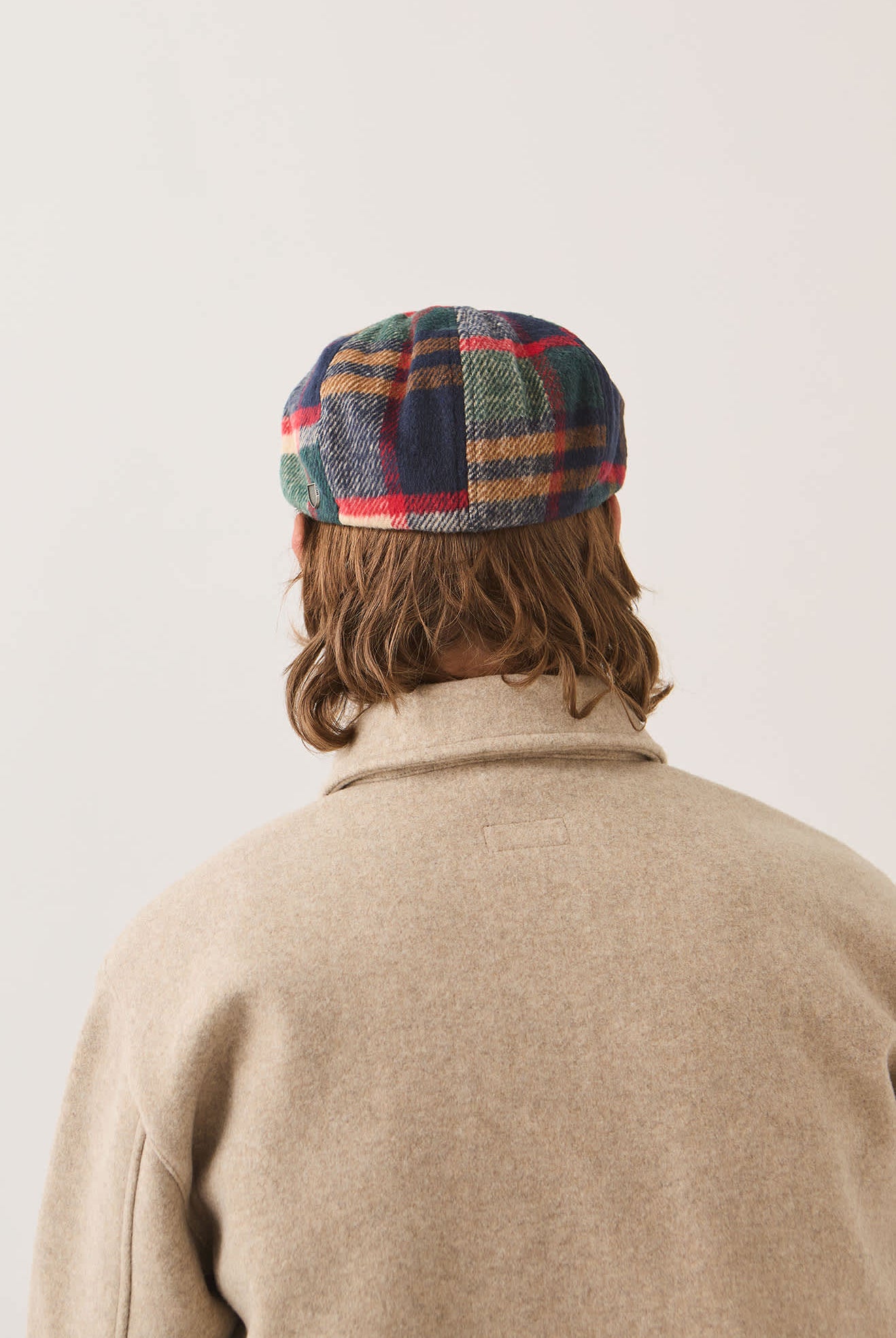 Unisex Brood Newsboy Cap in the color Navy/Green/Red/Cream - Men's Back View