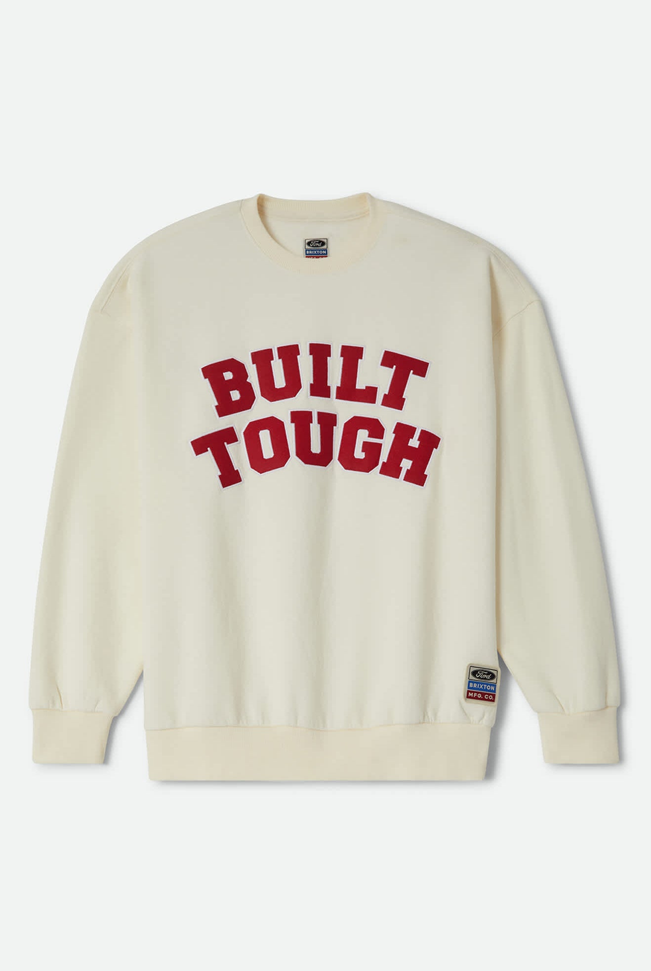 Women's Ford Built Tough Crew Fleece in the color Wimbledon White - Front Product View
