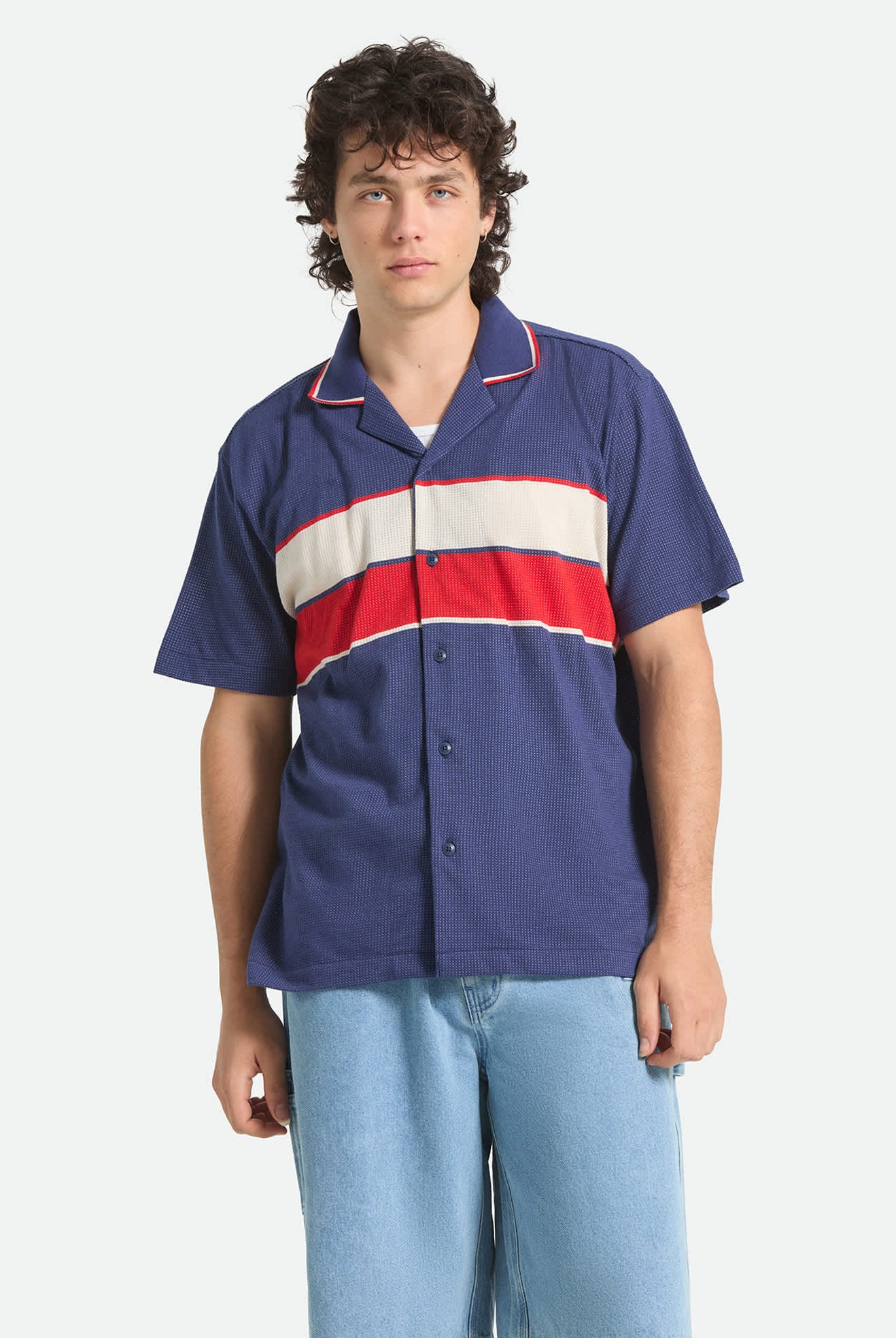 Men's Bunker Mesh Short Sleeve Shirt in the color Washed Navy - Men's Front View