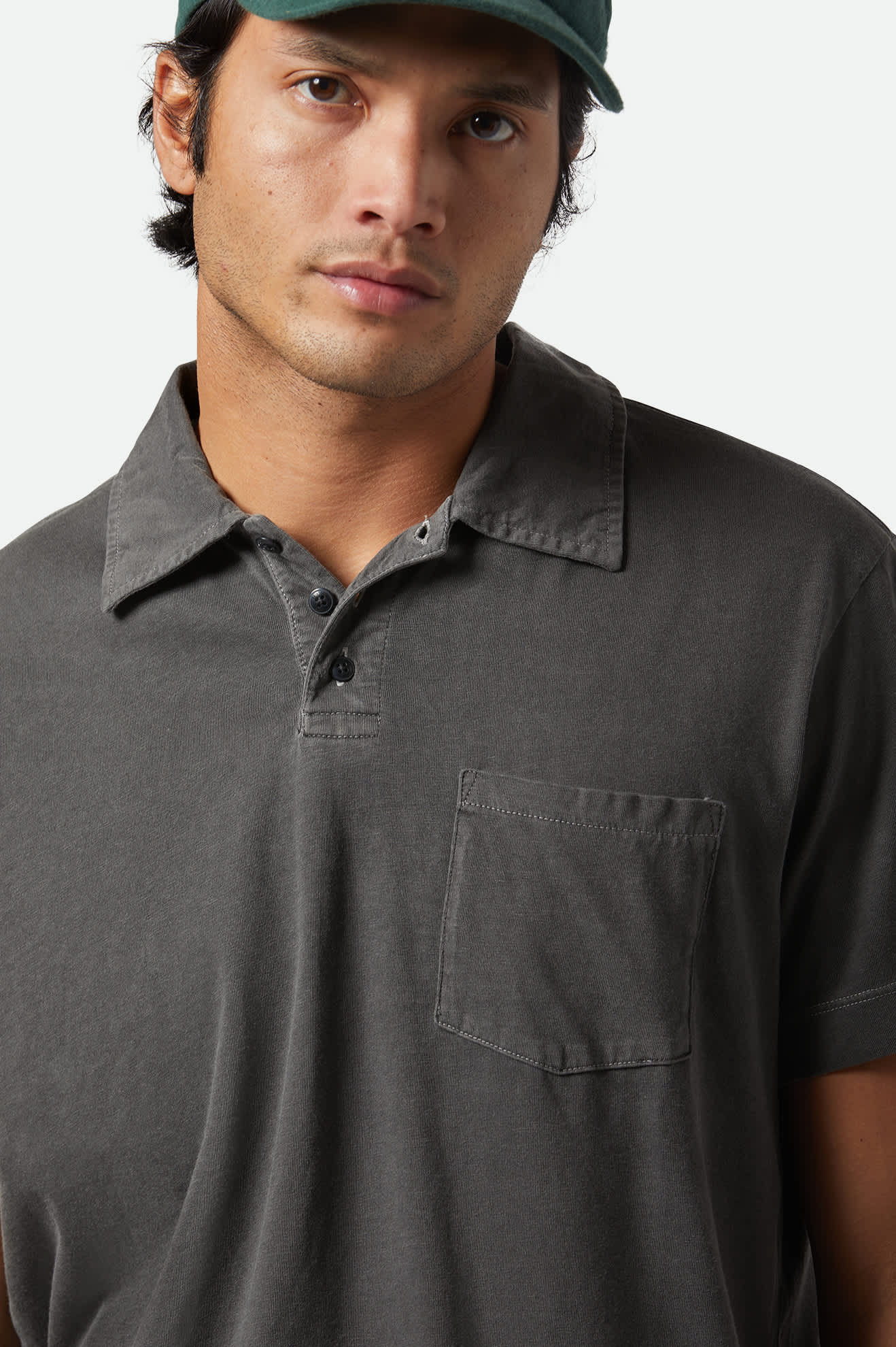 Men's Vintage Wash S/S Polo in the color Washed Black - Additional Fit View