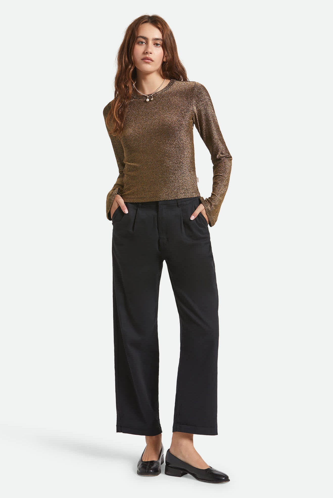 Women's Dolly Slim L/S Knit T-Shirt in the color Gold Metallic - Additional Fit image