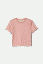 Women's Sheer Slim Lace S/S Top in the color Mellow Rose - Front Product View