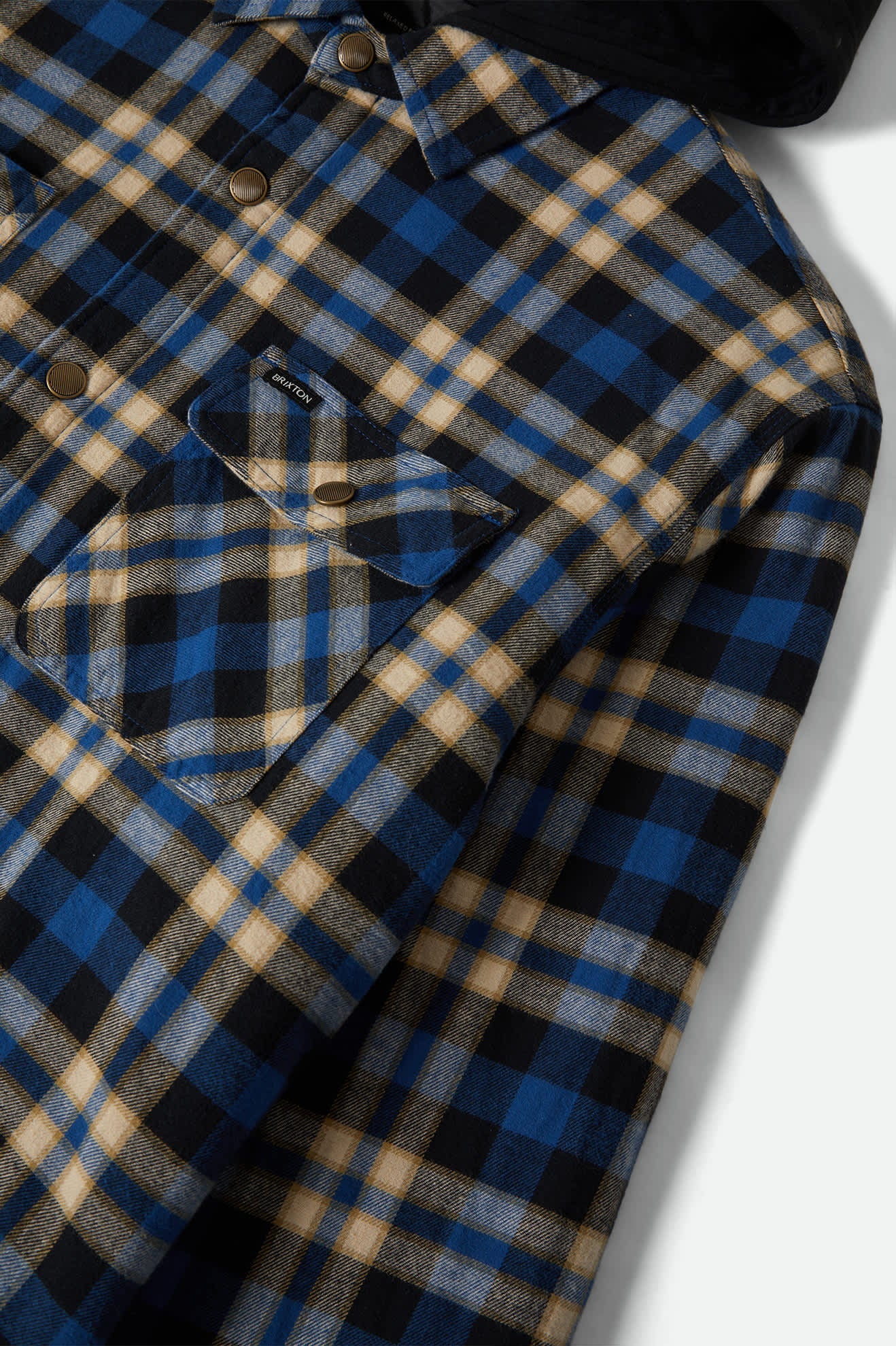 Men's Bowery Quilited Hooded Flannel in the color Navy/Cream - Additional Laydown image