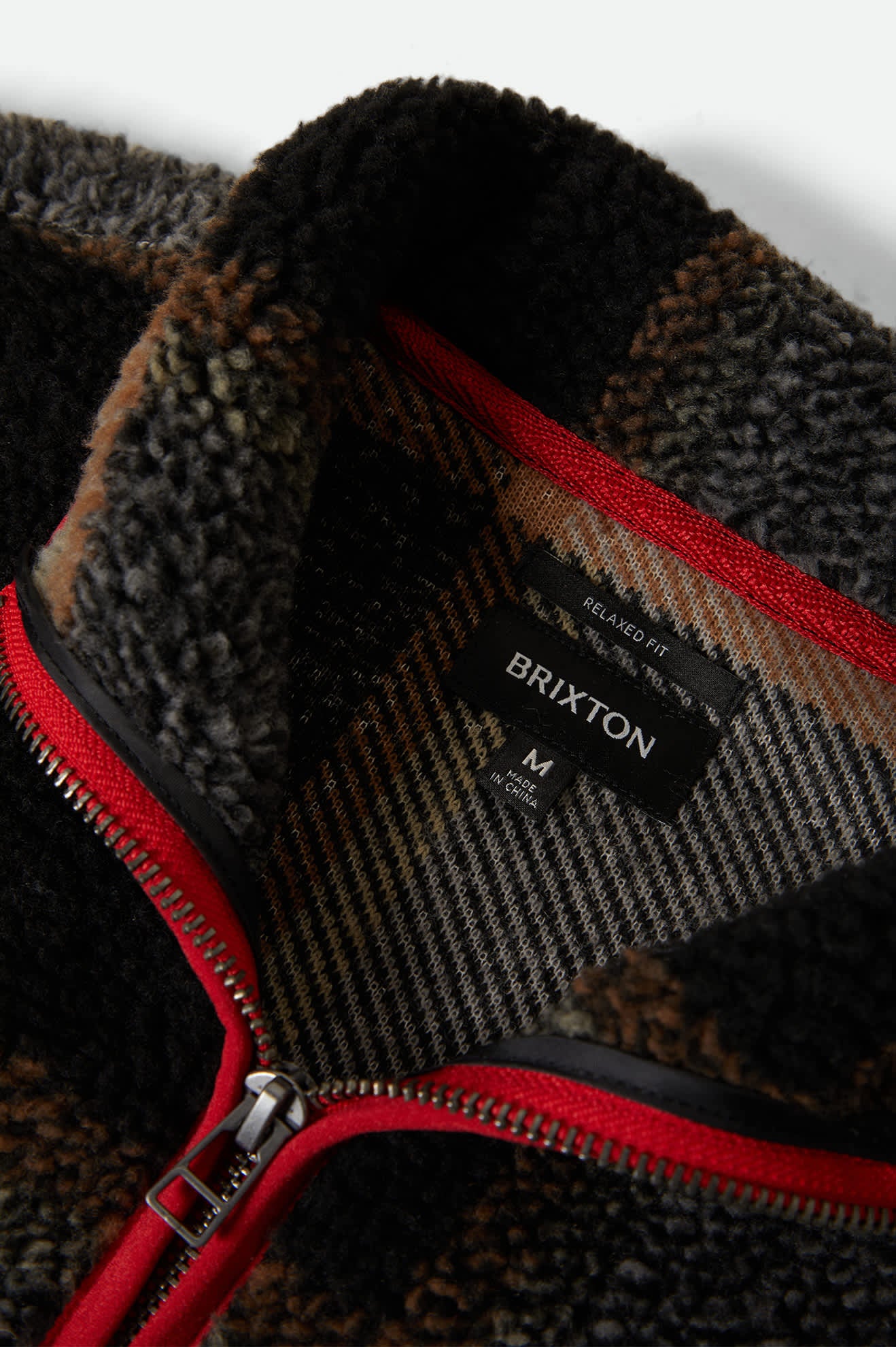 Men's Buffalo Plaid Sherpa Full Zip in the color Black/Cream - Additional Laydown image