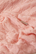 Women's Sheer Slim Lace S/S Top in the color Mellow Rose - Additional Laydown image