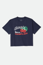 Women's Cherryland Boxy Cropped Crew in the color Washed Navy - Front Product View