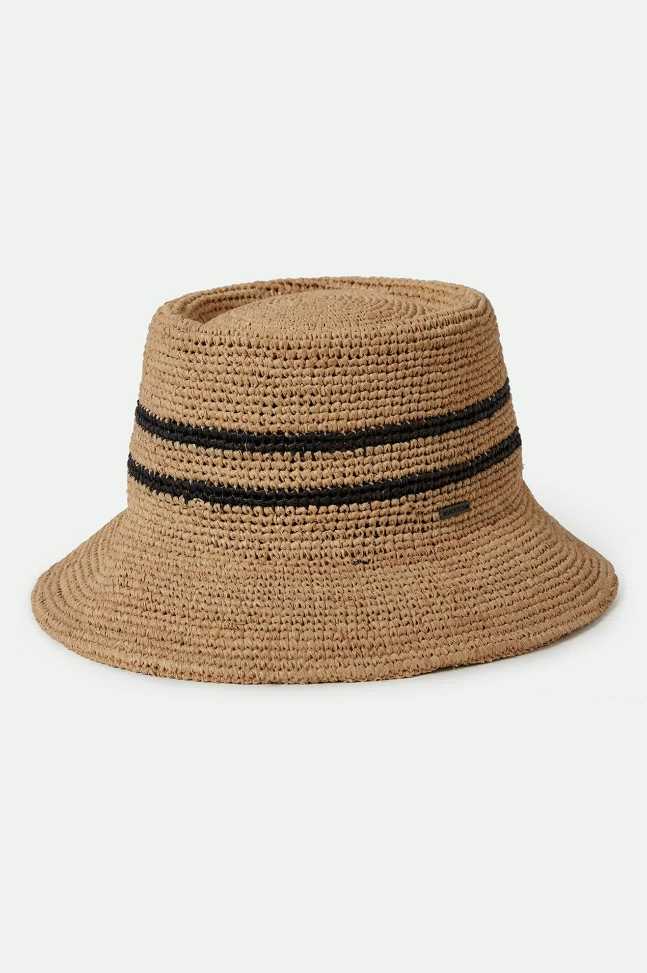 Women's Ellee Straw Bucket Hat in the color Tan/Black - Front Product View