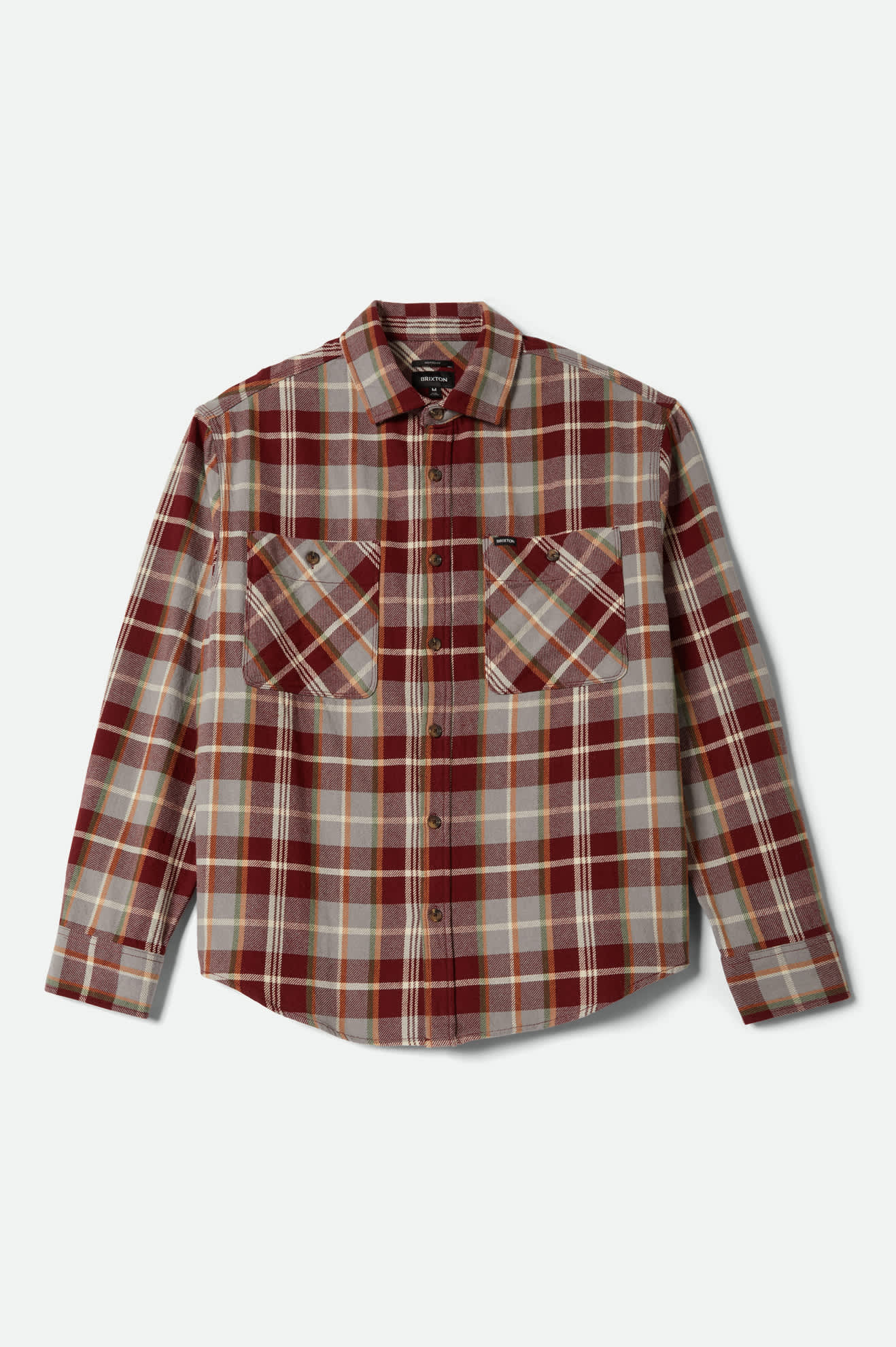 Men's Vintage Wash Flannel in the color Maroon Red/Beige/Green - Front Product View