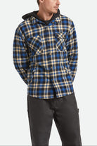 Men's Bowery Quilited Hooded Flannel in the color Navy/Cream - Men's Front View