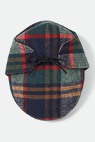 Unisex Barrel Earflap Snap Cap in the color Navy/Green/Red/Cream - Additional Laydown image