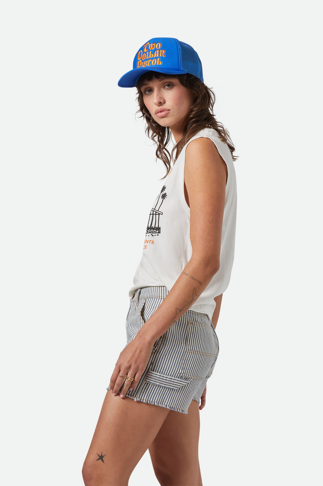 Women's Brixton Motel Muscle Tank in the color Off White - Women's Side View