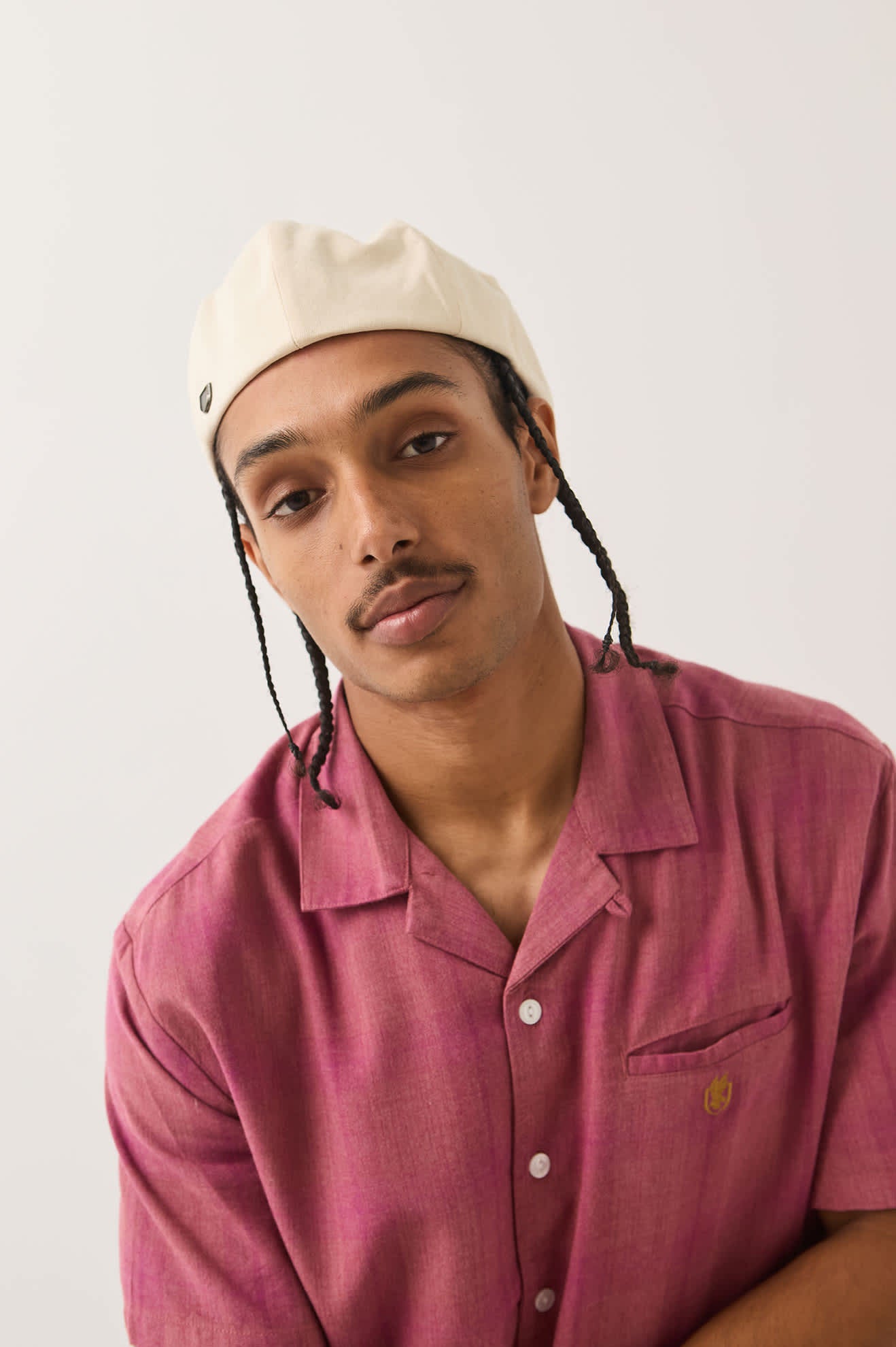 Unisex Hooligan Flat Cap in the color Egret White - Men's Front View