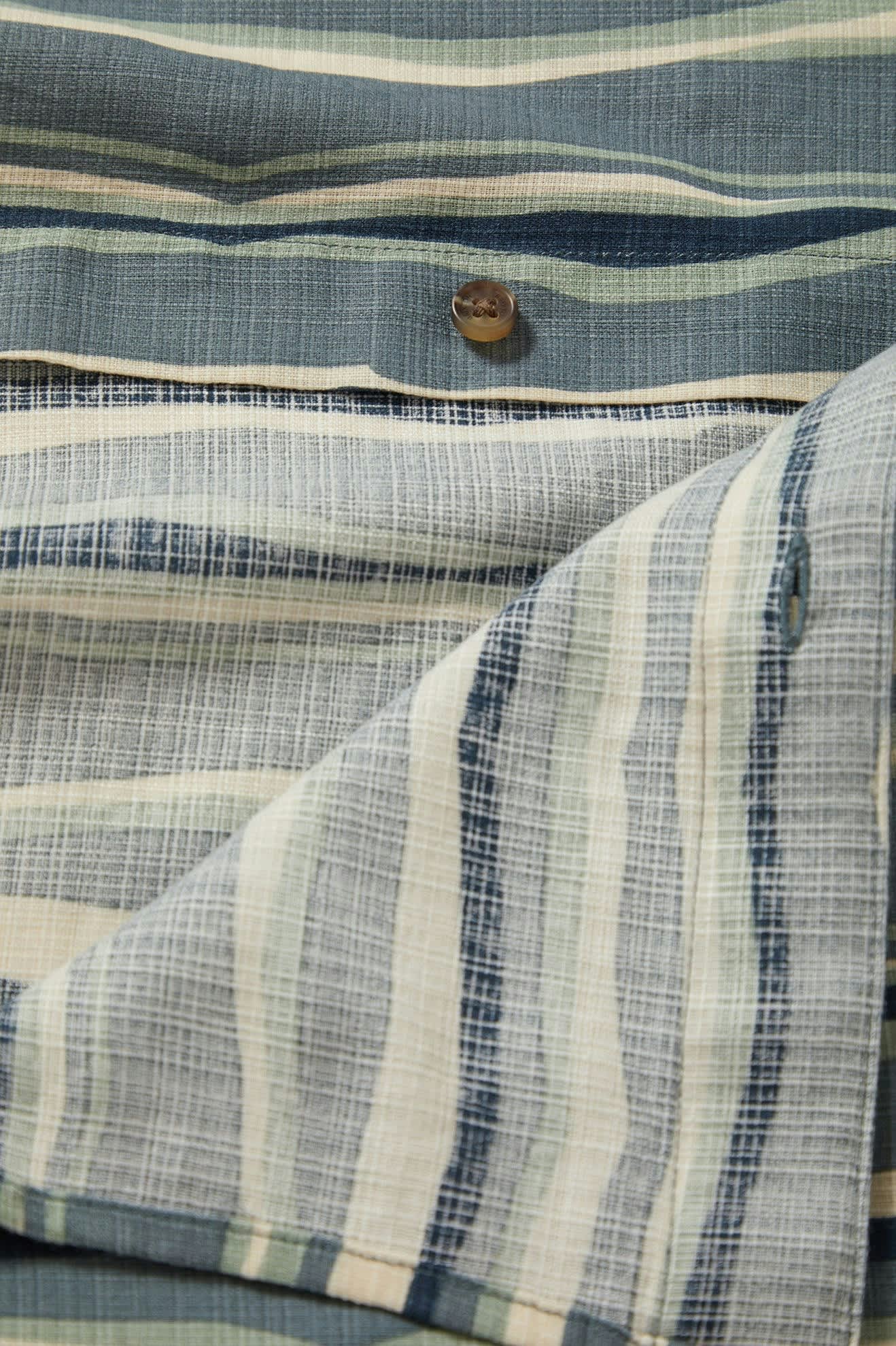 Men's CRU Slub Relaxed S/S Shirt in the color Basalt Blue/Painterly Stripe - Additional Laydown image