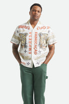 Men's Bunker Twisted Stripe Short Sleeve Camp Collar Shirt in the color Lost In Reality Print - Men's Front View