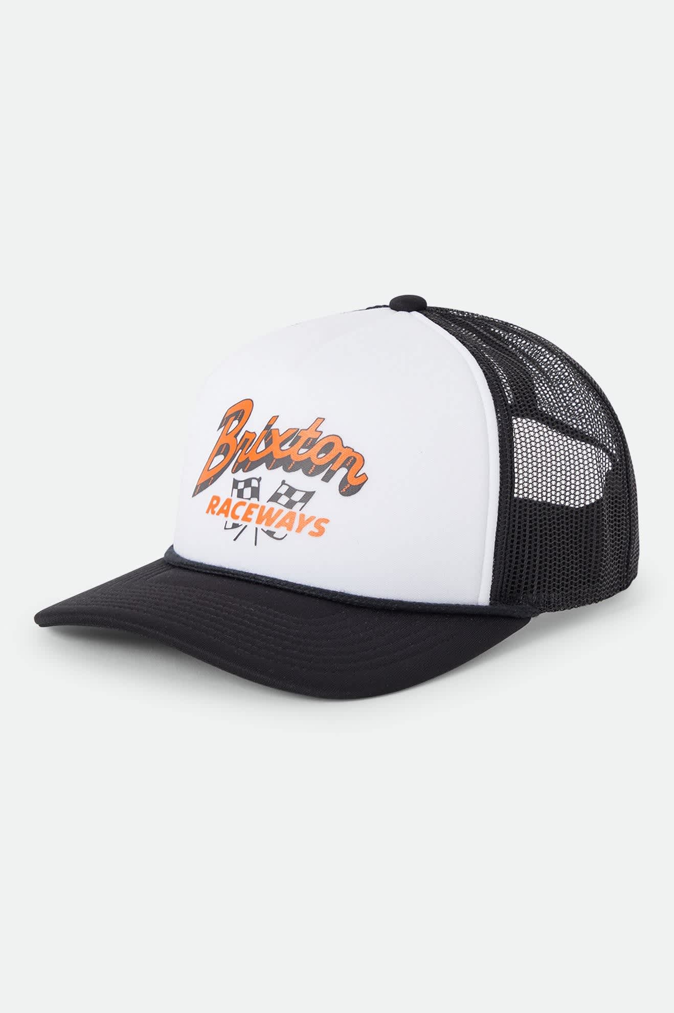 Unisex Clemont Trucker Hat in the color Black/White - Front Product View