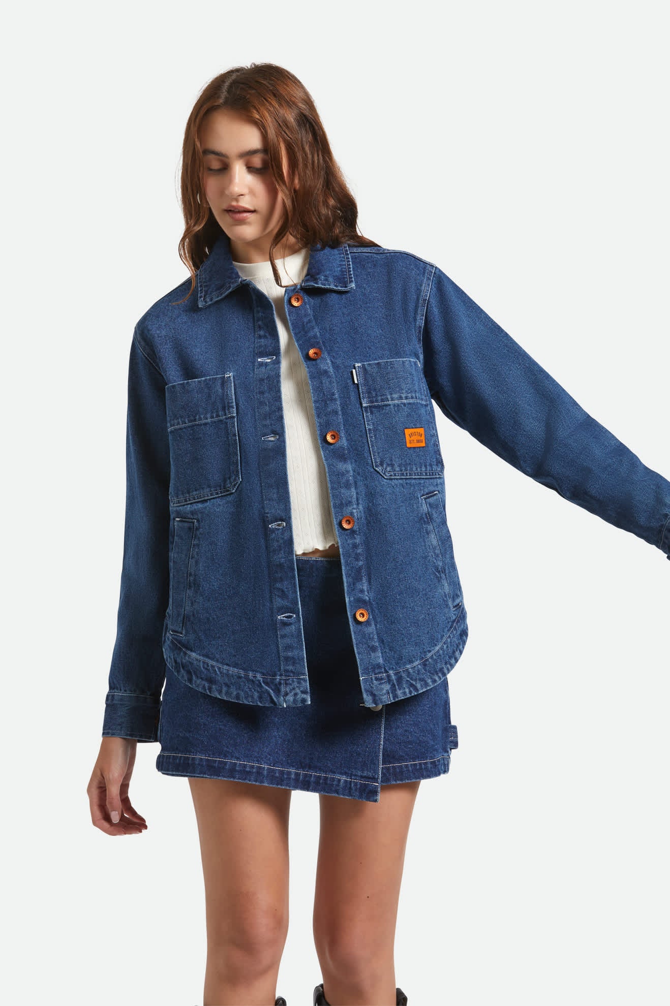 Women's Durham Shirt Jacket in the color Rinse Denim - Women's Front View