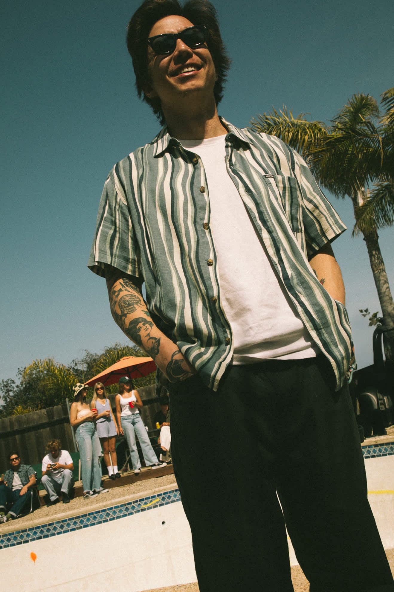 Men's CRU Slub Relaxed S/S Shirt in the color Basalt Blue/Painterly Stripe - Men's Lifestyle image