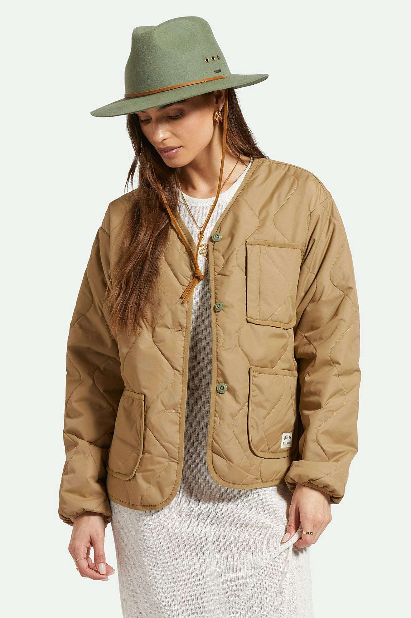 Brixton Unisex Wesley WTHR GUARD™ Packable Fedora - Light Moss | Front fit