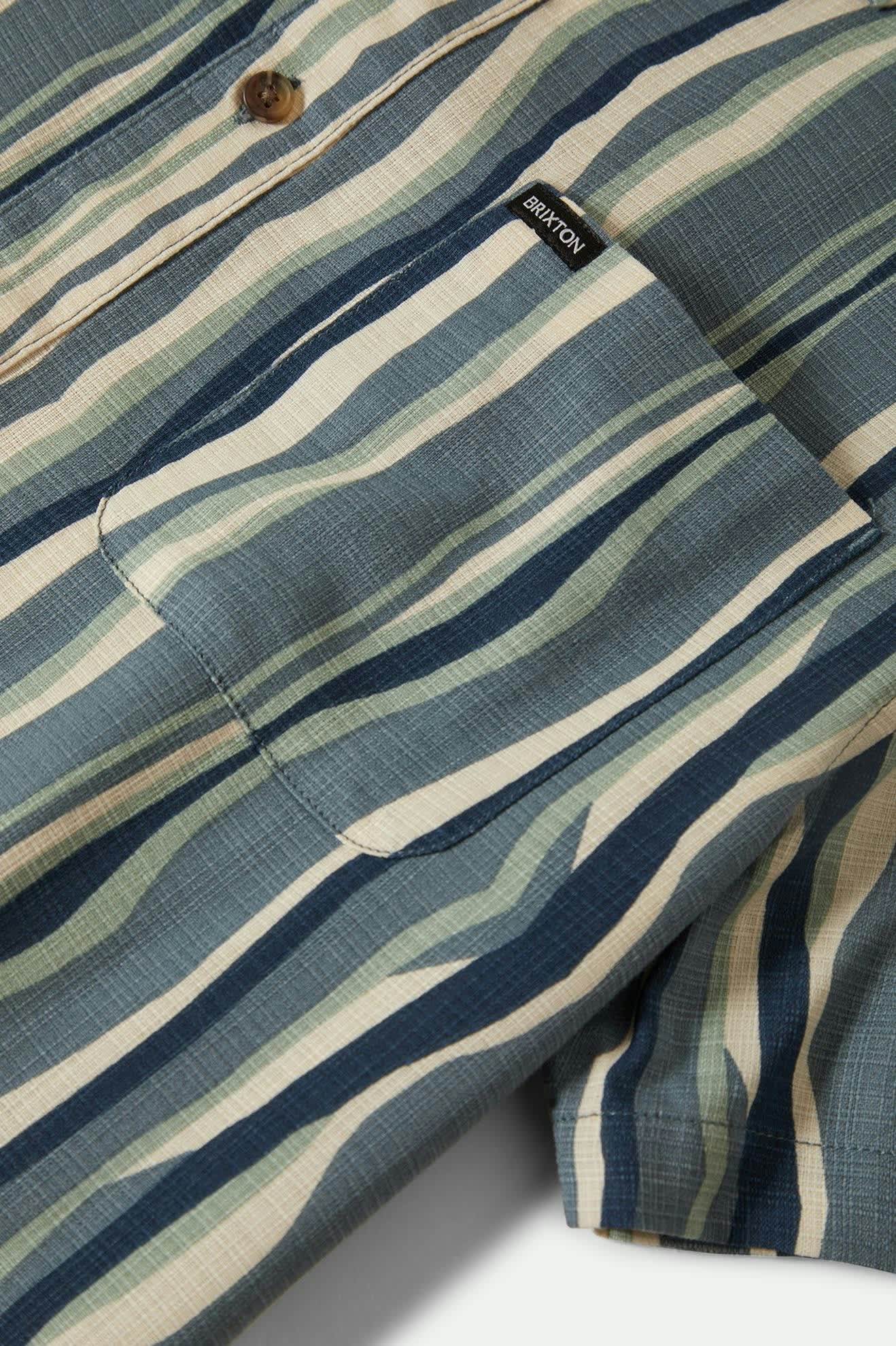 Men's CRU Slub Relaxed S/S Shirt in the color Basalt Blue/Painterly Stripe - Additional Laydown image