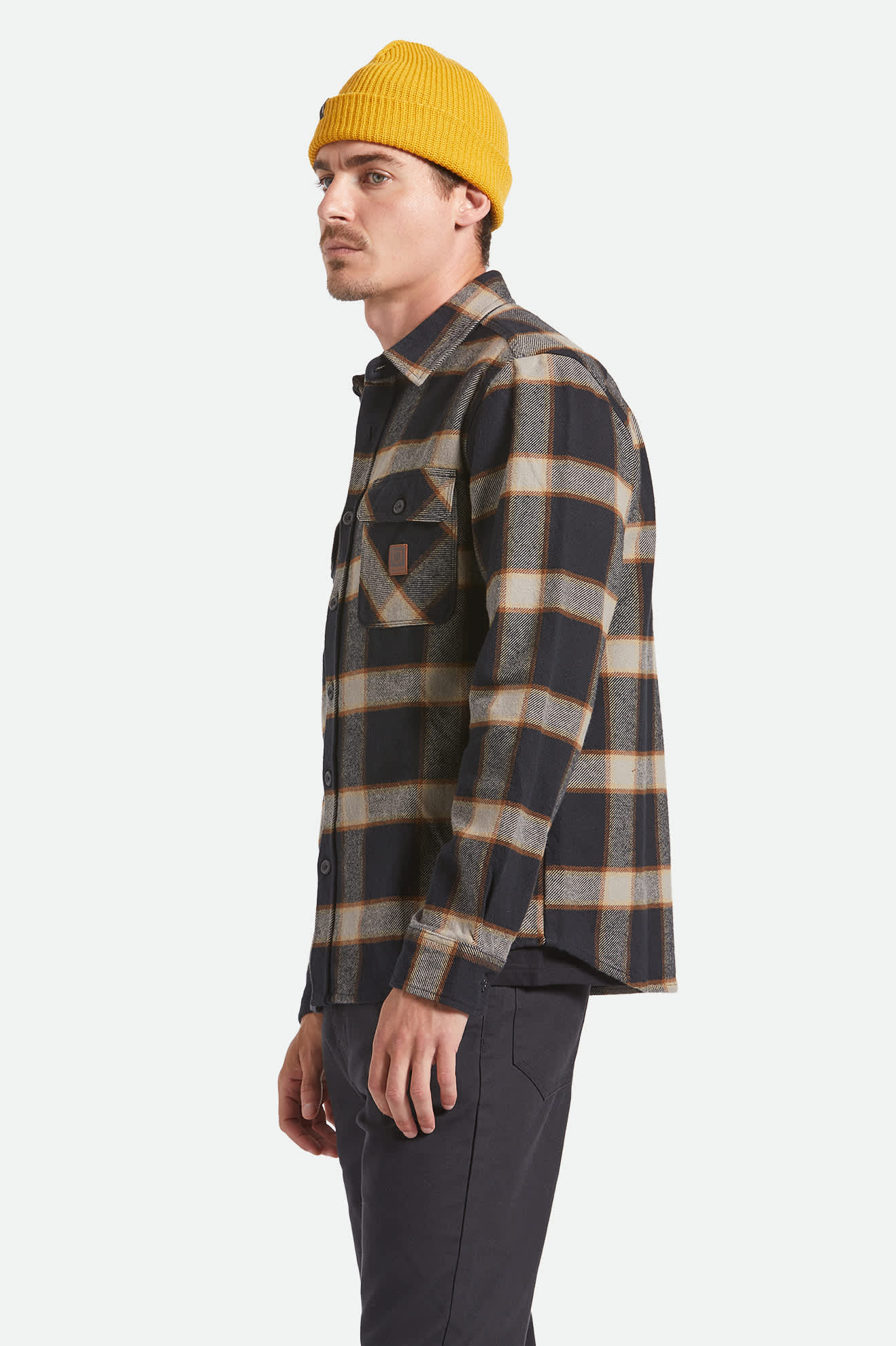 Men's Bowery Heavyweight Flannel in the color Black/Cream - Men's Side View