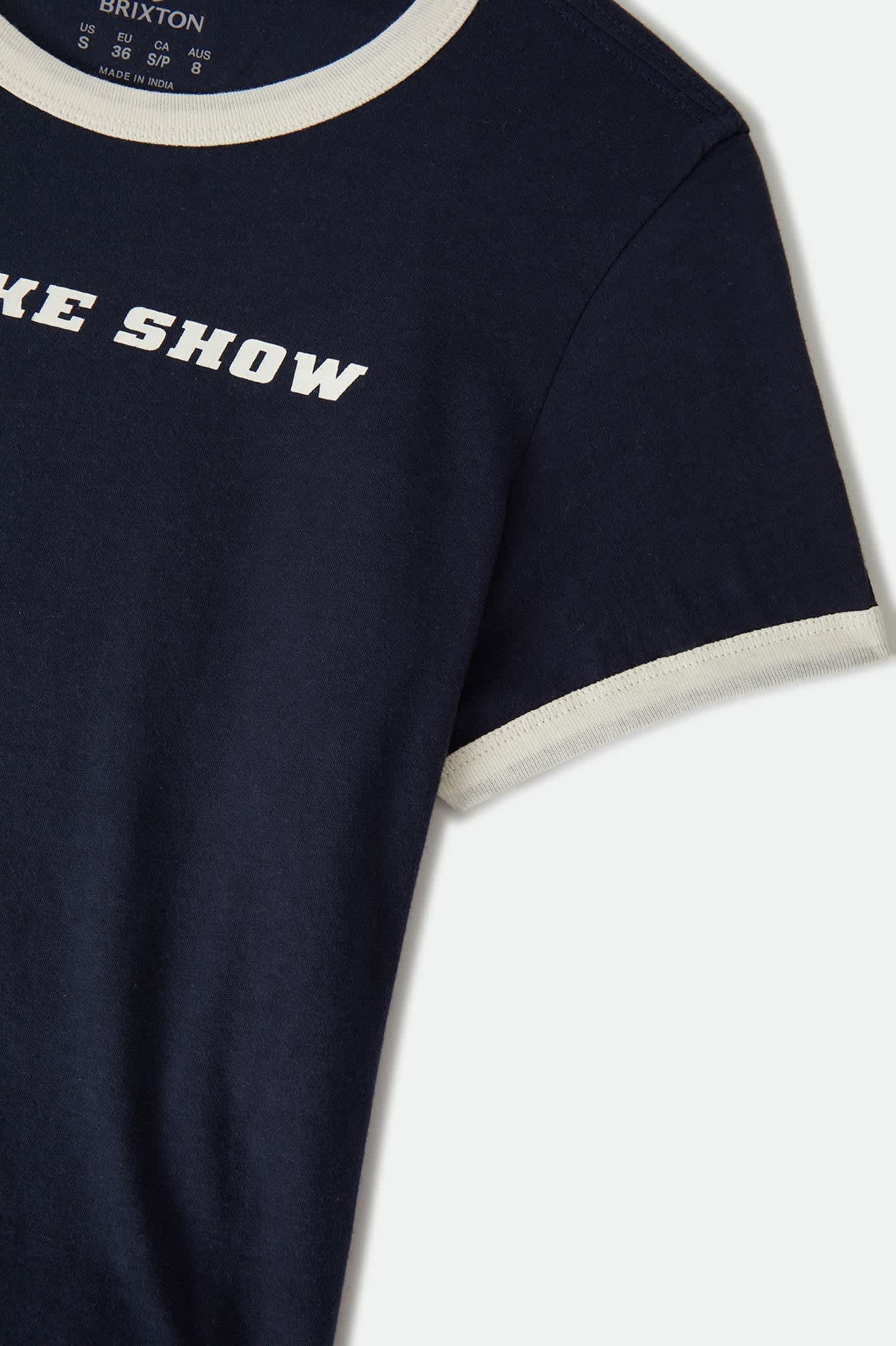 Women's Smoke Show Baby T-Shirt in the color Washed Navy/Whitecap - Additional Laydown image
