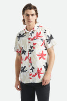 Men's Charter Print Short Sleeve Shirt in the color Off White/Black/Red Palm Floral - Men's Front View