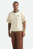 Men's Boxy Short Sleeve Baseball T-Shirt in the color Whitecap/Primal Green - Men's Front View