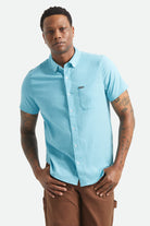 Men's Sanford Oxford Short Sleeve Shirt in the color Blue Aura - Men's Front View