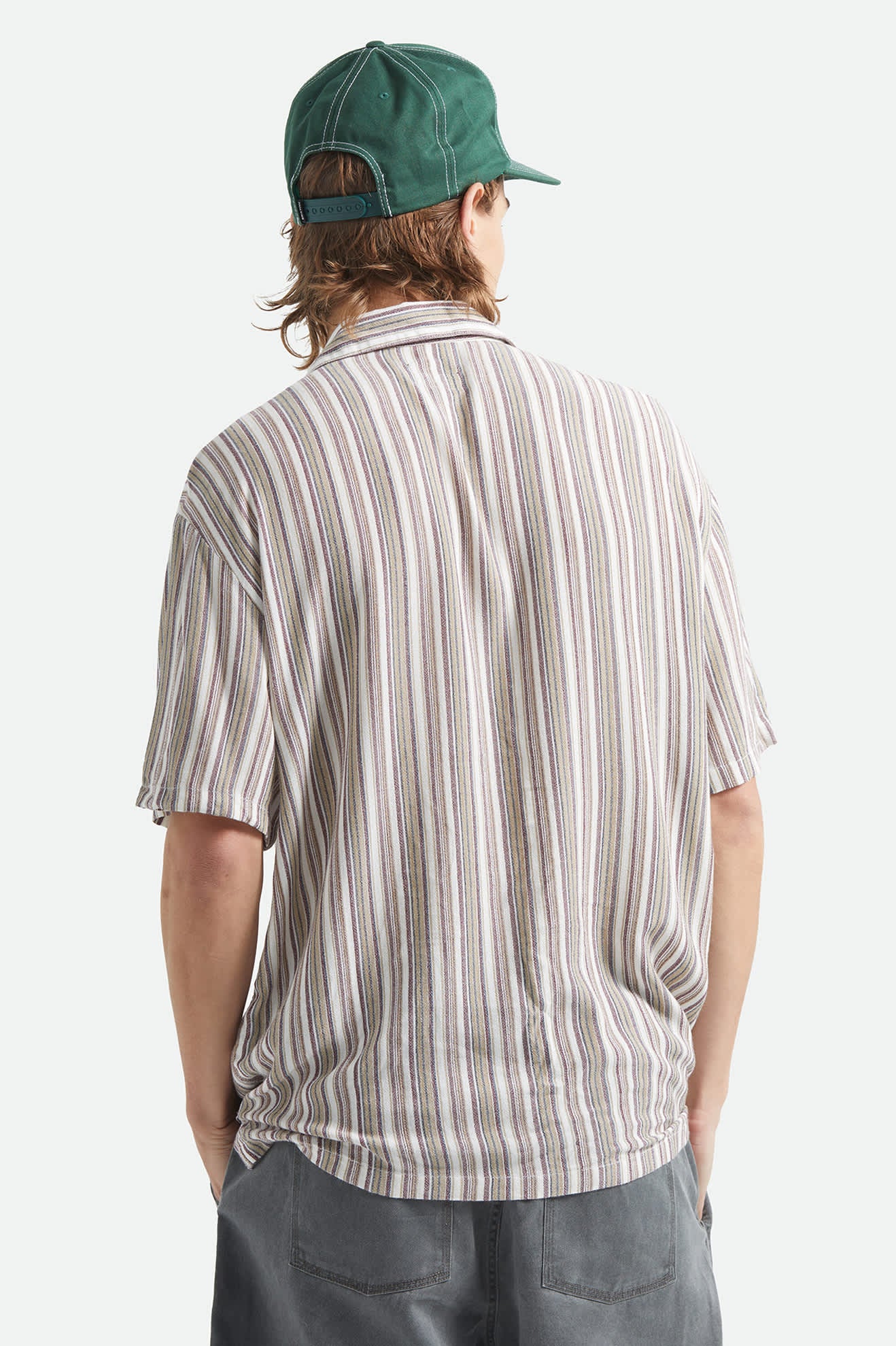 Men's Bunker Twisted Stripe Short Sleeve Camp Collar Shirt in the color Robust Red - Men's Back View