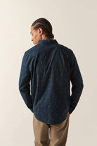 Men's Charter Print Shirt in the color Washed Navy Geo - Men's Back View