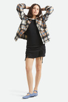 Women's Bowery Women's Soft Brushed Flannel in the color Washed Black/Sand - Additional Fit image