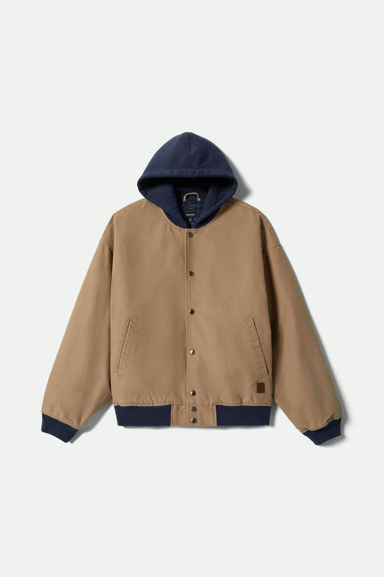 Men's Canvas Hooded Bomber Jacket in the color Khaki/Mood Indigo - Front Product View