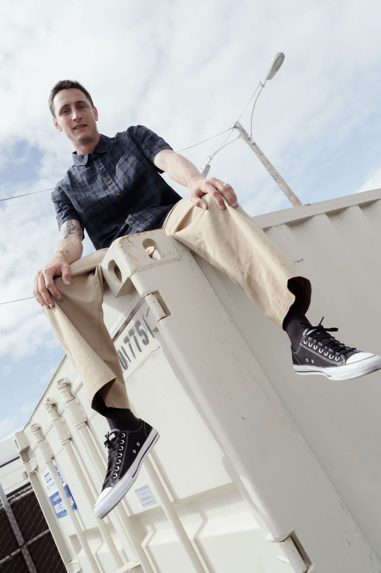 Men's Cru Linen Blend Plaid Short Sleeve Shirt in the color Dark Blue/Black Plaid - Men's Lifestyle image