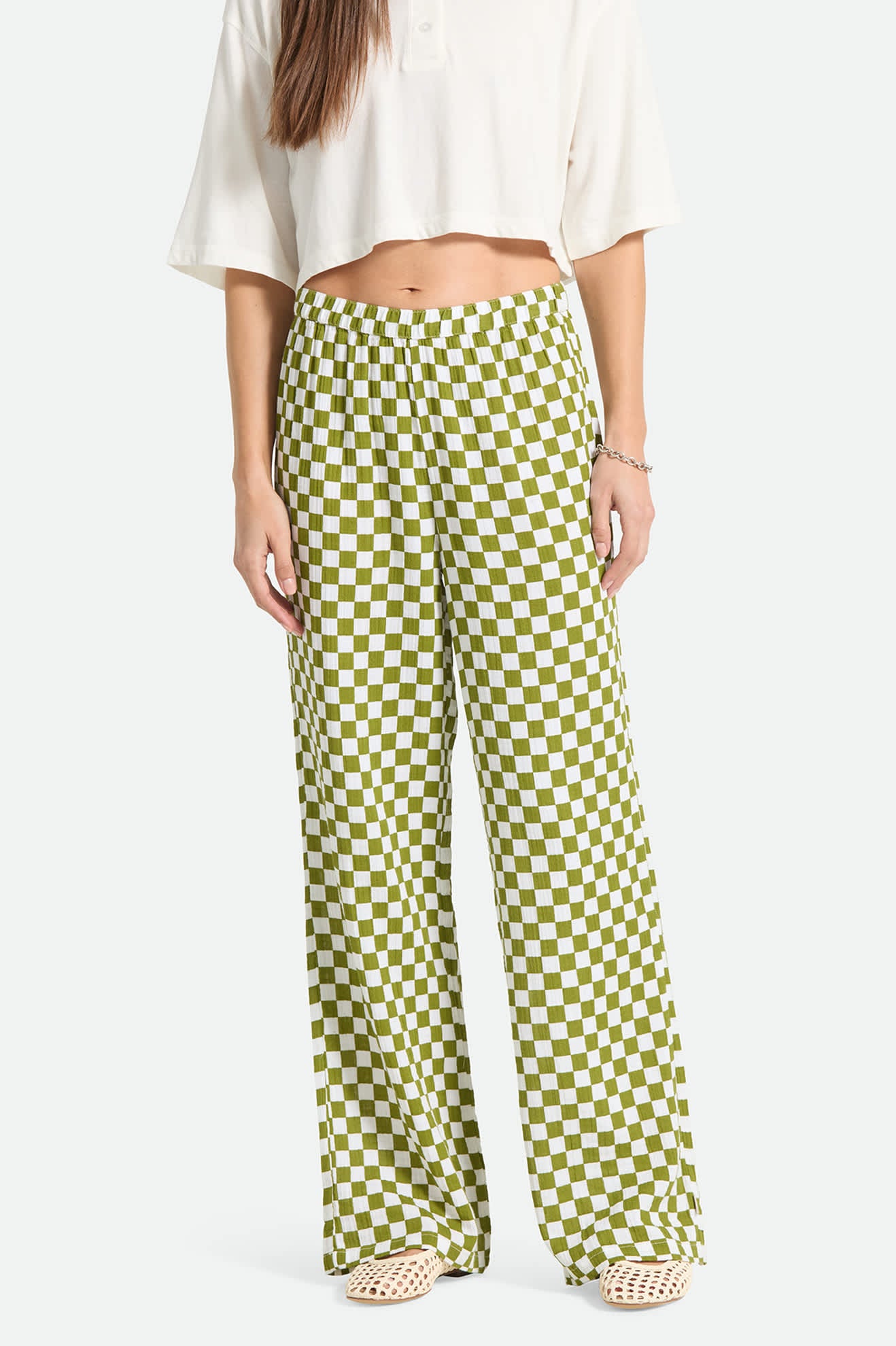 Women's The Lola Lounge Pant in the color Sublime Green Checkerboard - Women's Front View